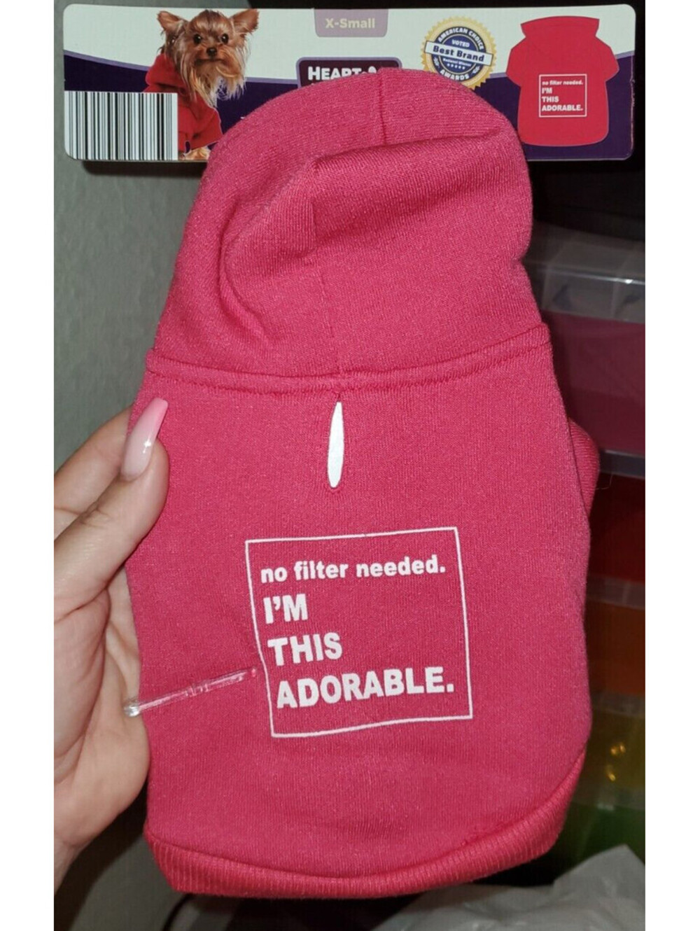 HEART TO TAIL RED PET HOODIE SWEATSHIRT 'NO FILTER NEEDED. I'M THIS ADORABLE.'